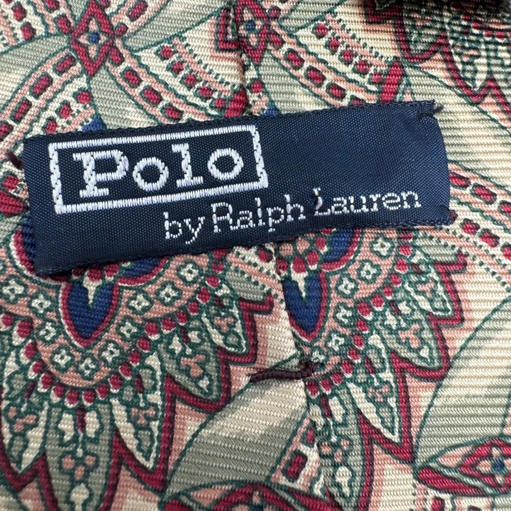 Polo Ralph‎ Lauren Silk Necktie Men Beige Red Green Paisley Pattern